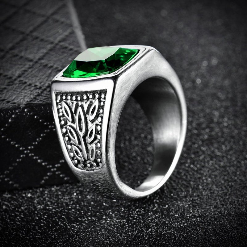 MASOP Mens Stainless Steel Ring Large Green Emerald Color Square Stone Ring Size 10 - Image 4